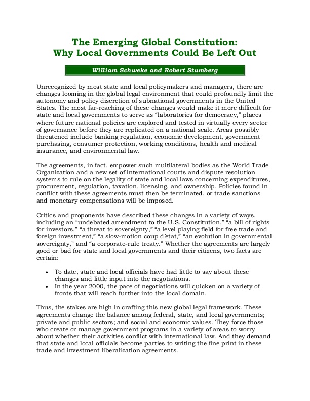 The Emerging Global Constitution Why Local Governments Could Be Left